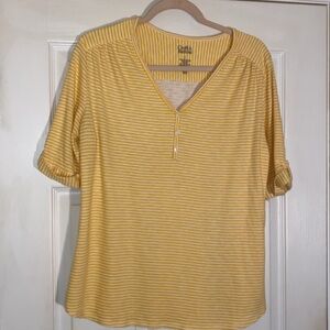 Croft & Barrow Women’s Essential Lightweight Yellow & White V-Neck Top SZ L